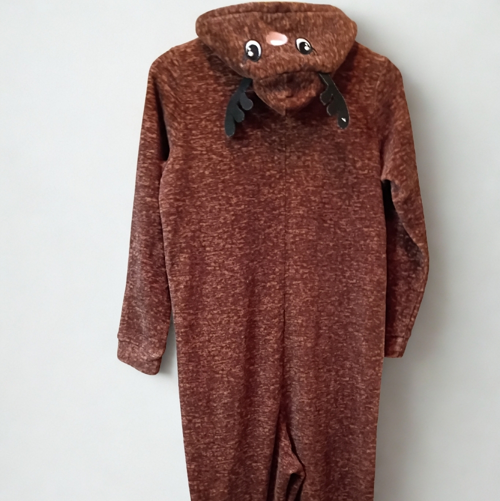 Reindeer One Piece Hooded Pajamas With Antlers From PJ Essentials Size Medium